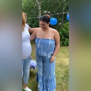 Blue and white tie dye jumpsuit